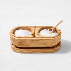 Williams Sonoma Olivewood Double Salt Cellar with Spoon