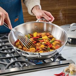 Hestan ProBond Luxe Professional Clad Stainless-Steel Covered Wok, 14"