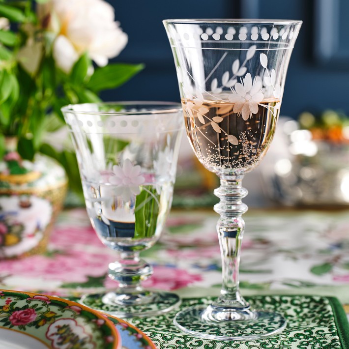 Vintage Etched Wine Glasses