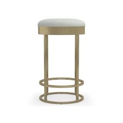 OPEN BOX: Sydney Backless Bar Stool, Performance Recycled Plush Weave, Grey, Antique Brass