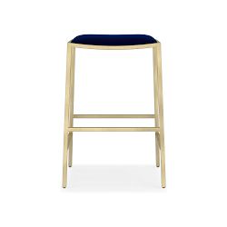 OPEN BOX: Dessau Backless Counter Stool, Performance Velvet, Lapis, Antique Brass Leg