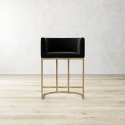 OPEN BOX: Verona Counter Stool, Performance Velvet, Charcoal, Antique Brass