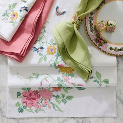 Famille Rose Embroidered Napkins, Set of 4