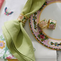 Cloisonné Rose Napkin Rings, Set of 4