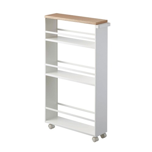 Yamazaki Home Slim Rolling Storage Cart with Handle, White
