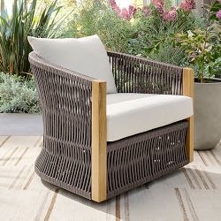 Pasadena Outdoor Teak and Brown Rope Swivel Chair