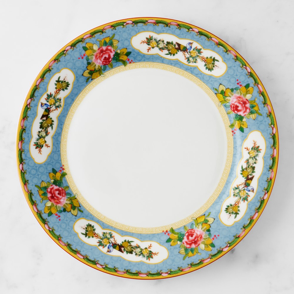 Famille Rose Dinner Plates - Set of 4, Blue Rim