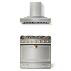 CornueFe 90 Stainless Steel Polished Brass, Range and Hood Pack