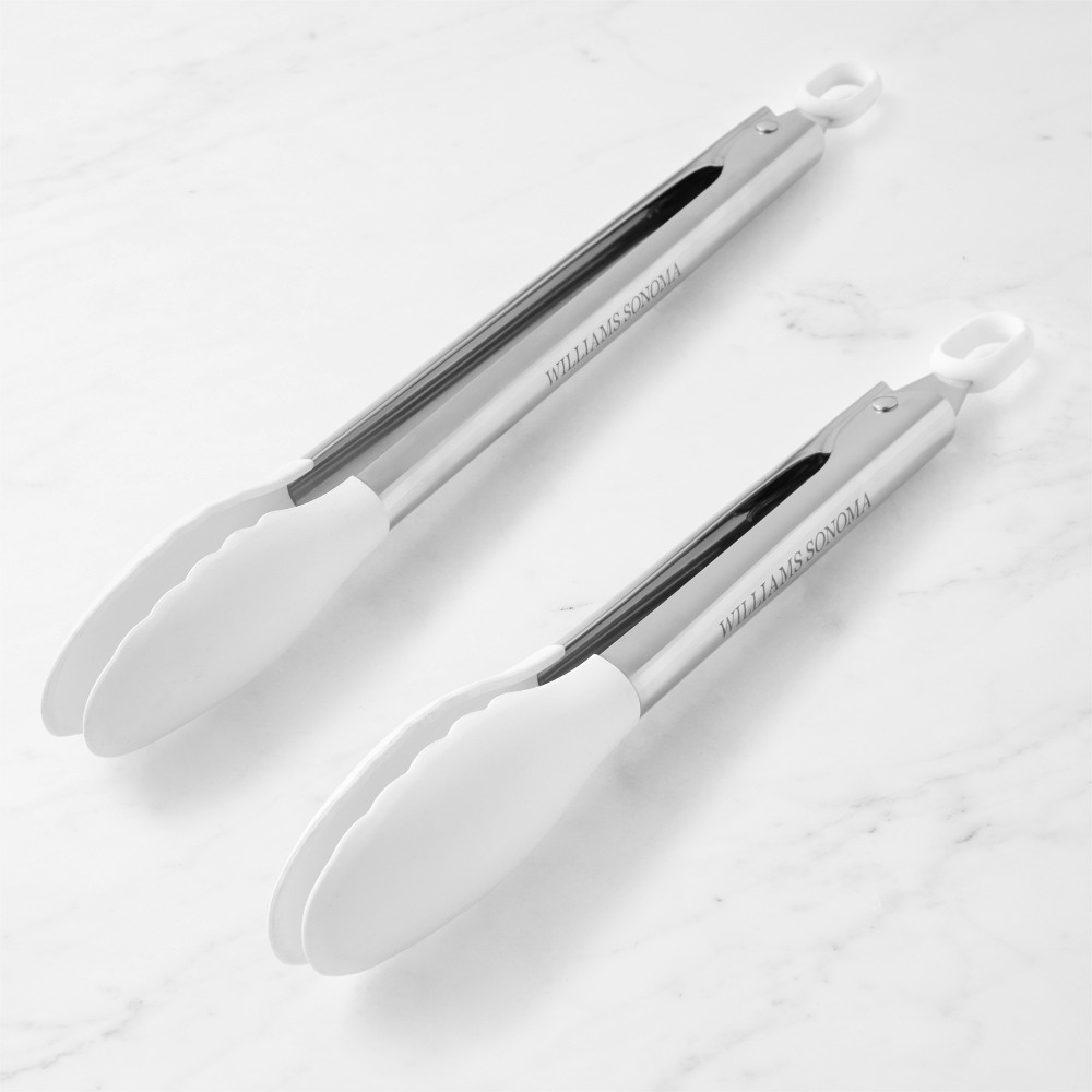 Williams Sonoma Stainless-Steel Silicone Locking Tongs - White