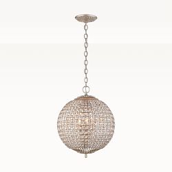 Renwick Sphere Chandelier, Burnished Silver Leaf, Crystal, Small