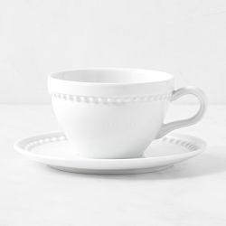 Pillivuyt Beaded Coupe Porcelain Cup & Saucer, Set of 4
