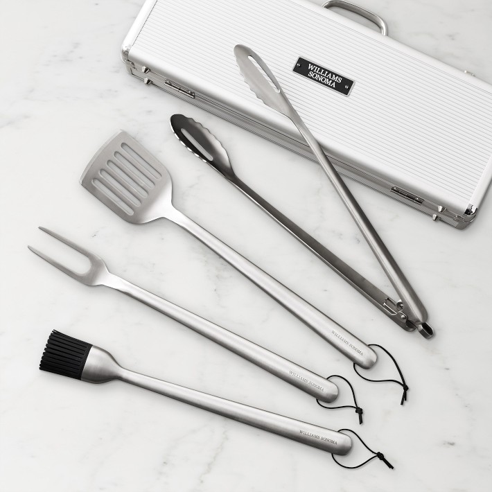Williams Sonoma Stainless-Steel Handled 4-Piece BBQ Tool Set with Storage Case
