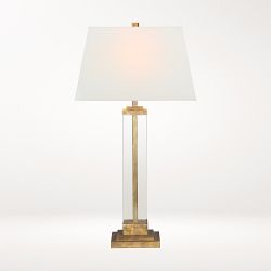 Wright Table Lamp, Gilded Iron, White Linen Shade