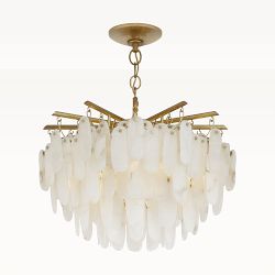 Cora Semi-Flush Mount Chandelier, Alabaster, Antique-Burnished Brass, Large
