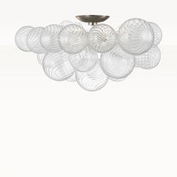 Talia 25in Flush Mount, Burnished Silver Leaf, Clear Swirled Glass