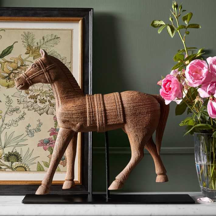 Wooden Horse On Stand Statue | Williams Sonoma