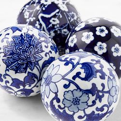 Blue and White Ceramic Orbs