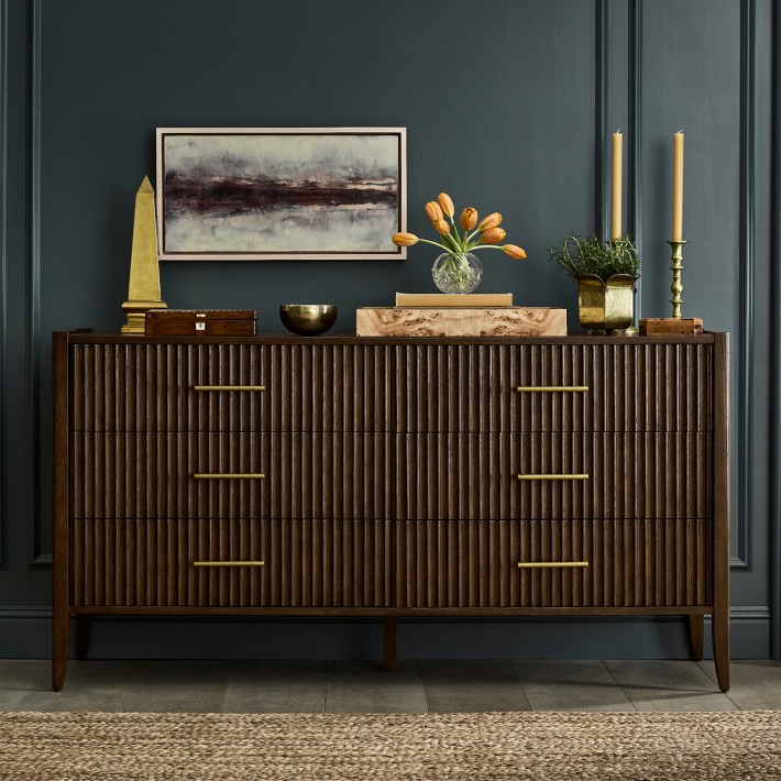 Lewis 6 Drawer Dresser, Heritage Grey, Antique Brass | Williams Sonoma Lewis 6 Drawer Dresser, Heritage Grey, Antique Brass | Williams Sonoma