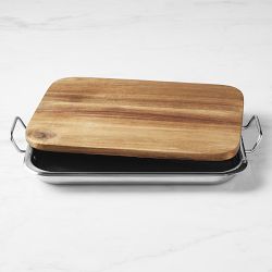 Williams Sonoma Stainless-Steel Grill Marinade Tray with Wood Lid