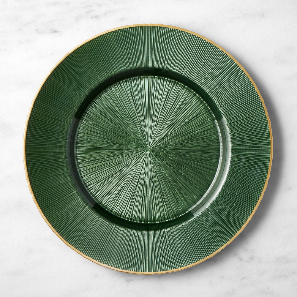 Gold Rim Glass Charger - Evergreen
