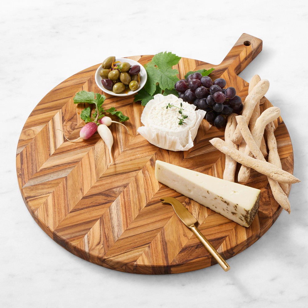 Herringbone Round Cheese Boards - Teak, Large