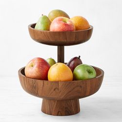 OPEN BOX: Hold Everything Two-Tiered Fruit Bowl, Walnut