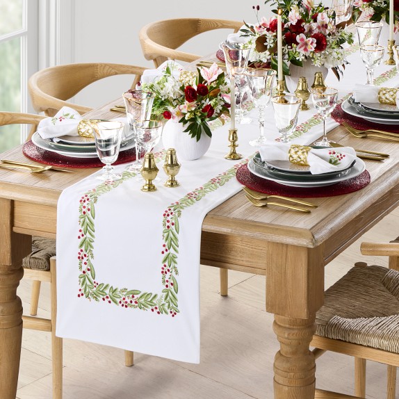 Noel Garland Embroidered Table Runner