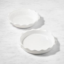 Emile Henry French Ceramic Bonjour Pie & Tart Dish Set, White