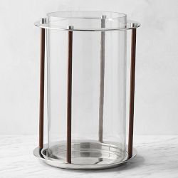 Winston Leather Wrapped Hurricane Candle Holder, Polished Nickel