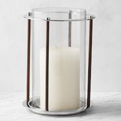 Winston Leather Wrapped Hurricane Candle Holder, Polished Nickel