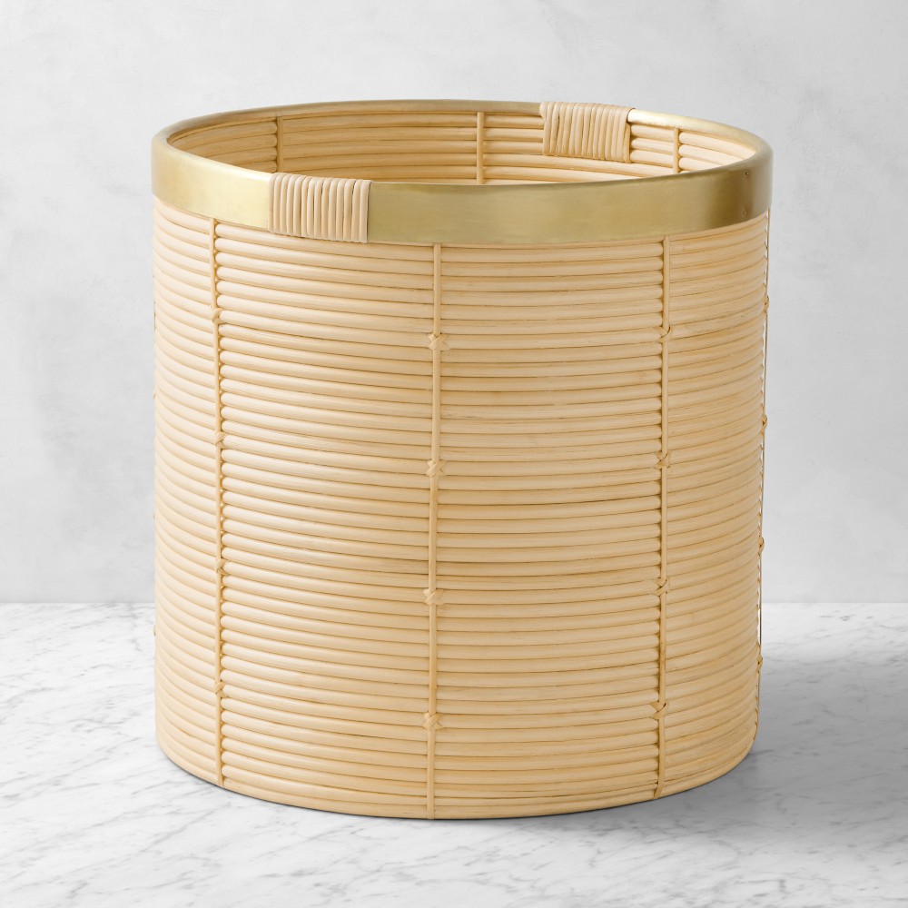AERIN x Williams Sonoma Home Indoor Rattan x Brass Basket - 18" Round
