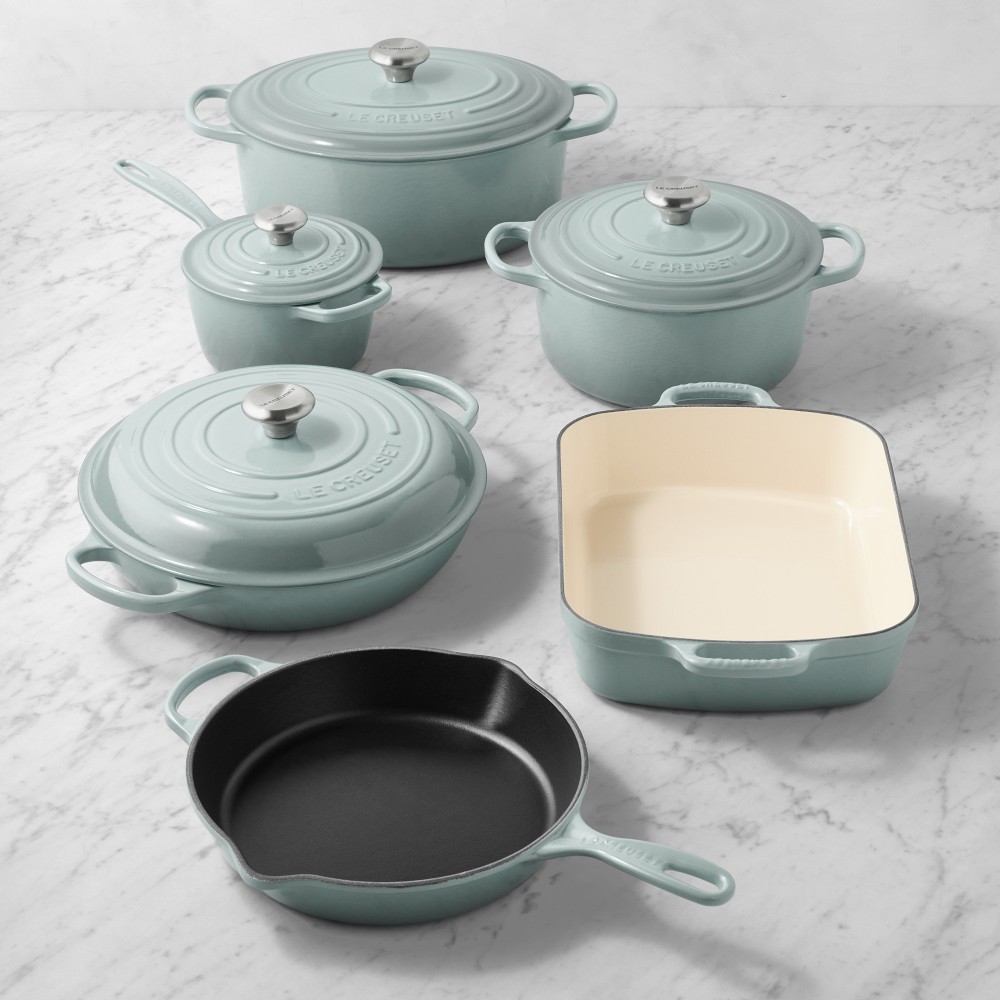 Le Creuset Signature Enameled Cast Iron 10-Piece Cookware Set - Sea Salt