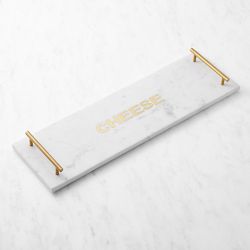 Marble and Brass Rectangular Board with Cheese Knives