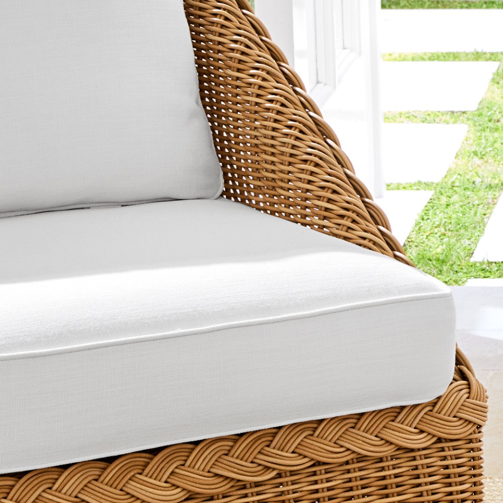 Close view of the cushioned seat of the outdoor sofa