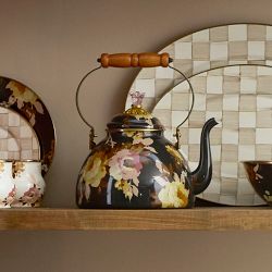 MacKenzie-Childs Mocha Wild Rose Tea Kettle
