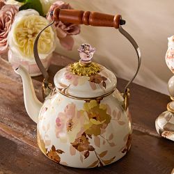 MacKenzie-Childs White Wild Rose Tea Kettle