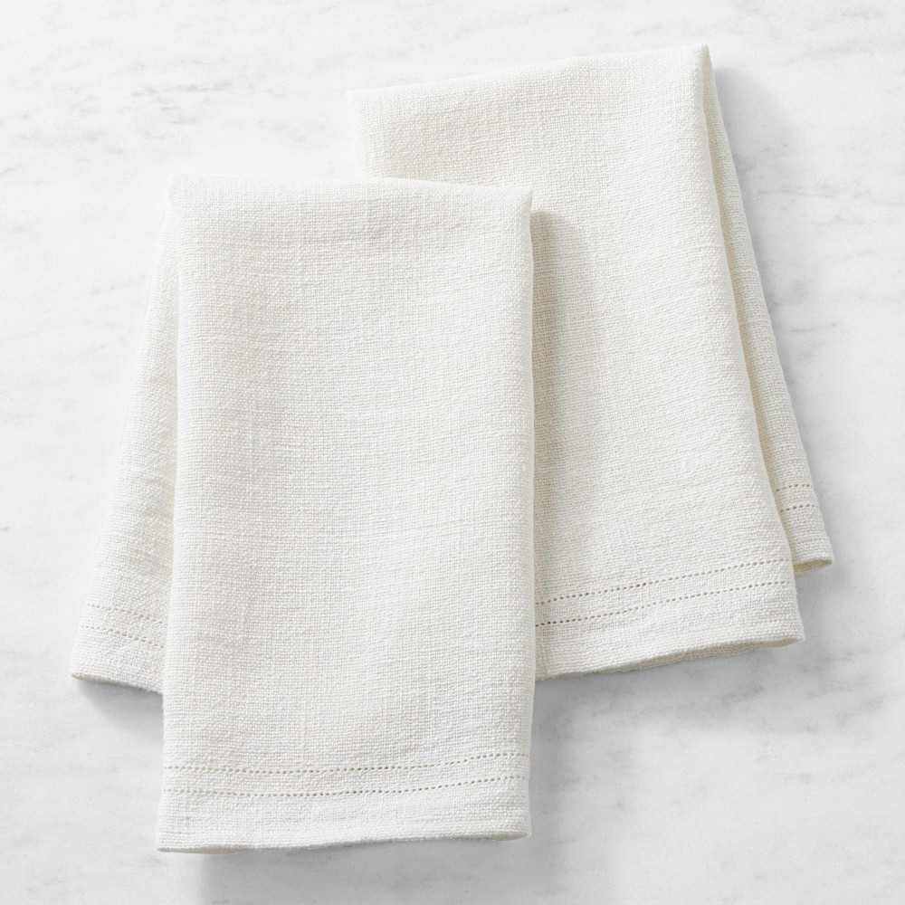 Linen Double Hemstitch Towels, Set of 2 - Set of 2, White