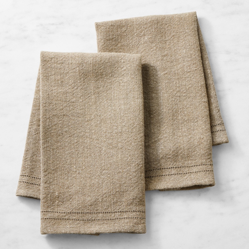 Linen Double Hemstitch Towels, Set of 2 - Set of 2, Flax