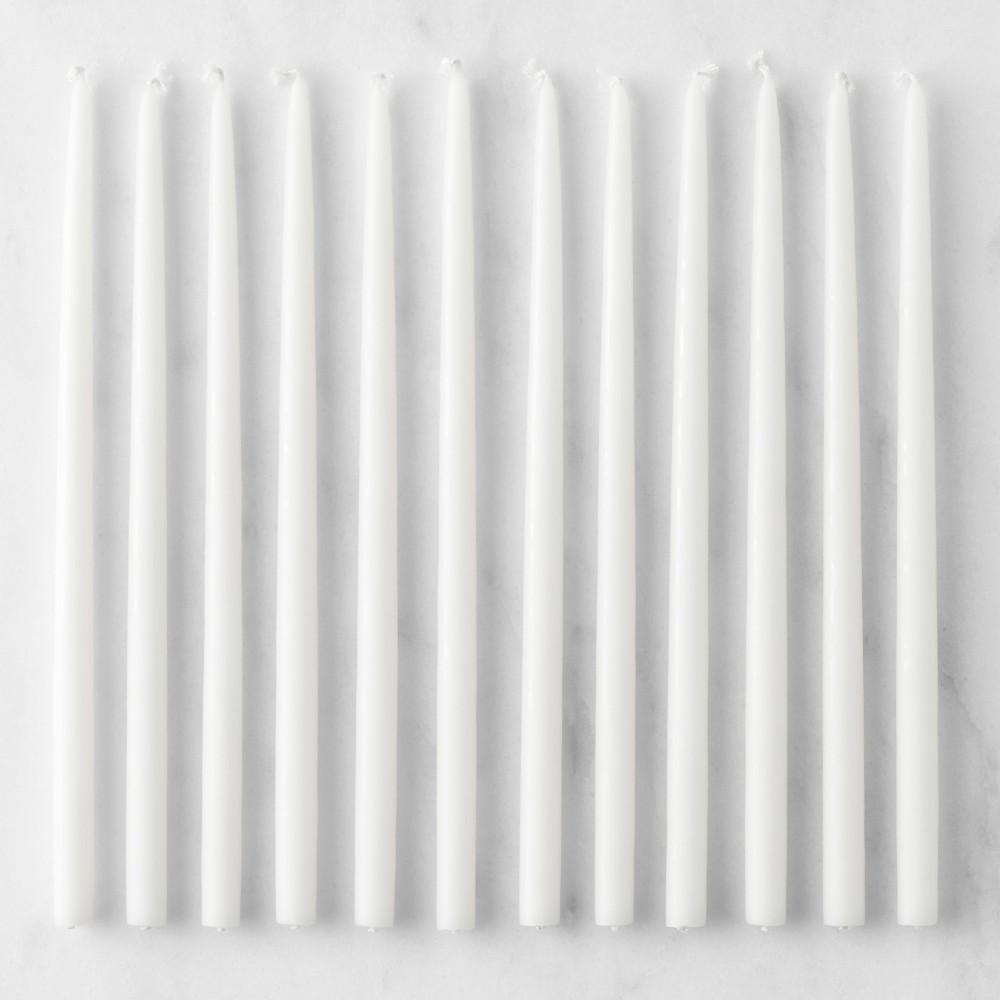 10" White Tiny Taper Candles, Set of 12 - Set of 12, White