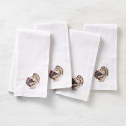 Plymouth Turkey Embroidered Napkins, Set of 4