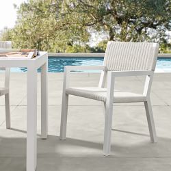 Larnaca Outdoor White Metal Dining Table &amp; All-Weather Weave Dining Chairs