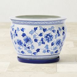 Blue &amp; White Ceramic Planter with Tray Collection