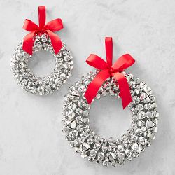 Silver Jingle Bell Faux Wreath, 16"