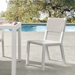 Larnaca Outdoor White Metal Dining Table &amp; All-Weather Weave Dining Chairs
