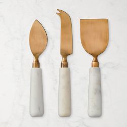 Marble &amp; Brass Cheese Knives, Set of 3