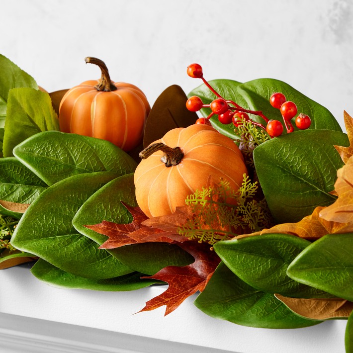 Orange and Green Pumpkin Fall Wreath 28in | Williams Sonoma
