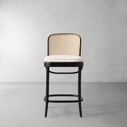 Ton 811 Counter Stool Cushion, Standard, Sunbrella Performance Canvas, White With Flax Piping