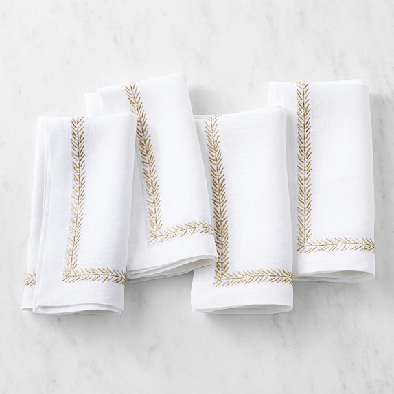 Leaf Garland Embroidered Napkins, Set of 4