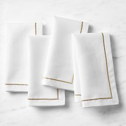 Gold Border Napkins, Set of 4, White