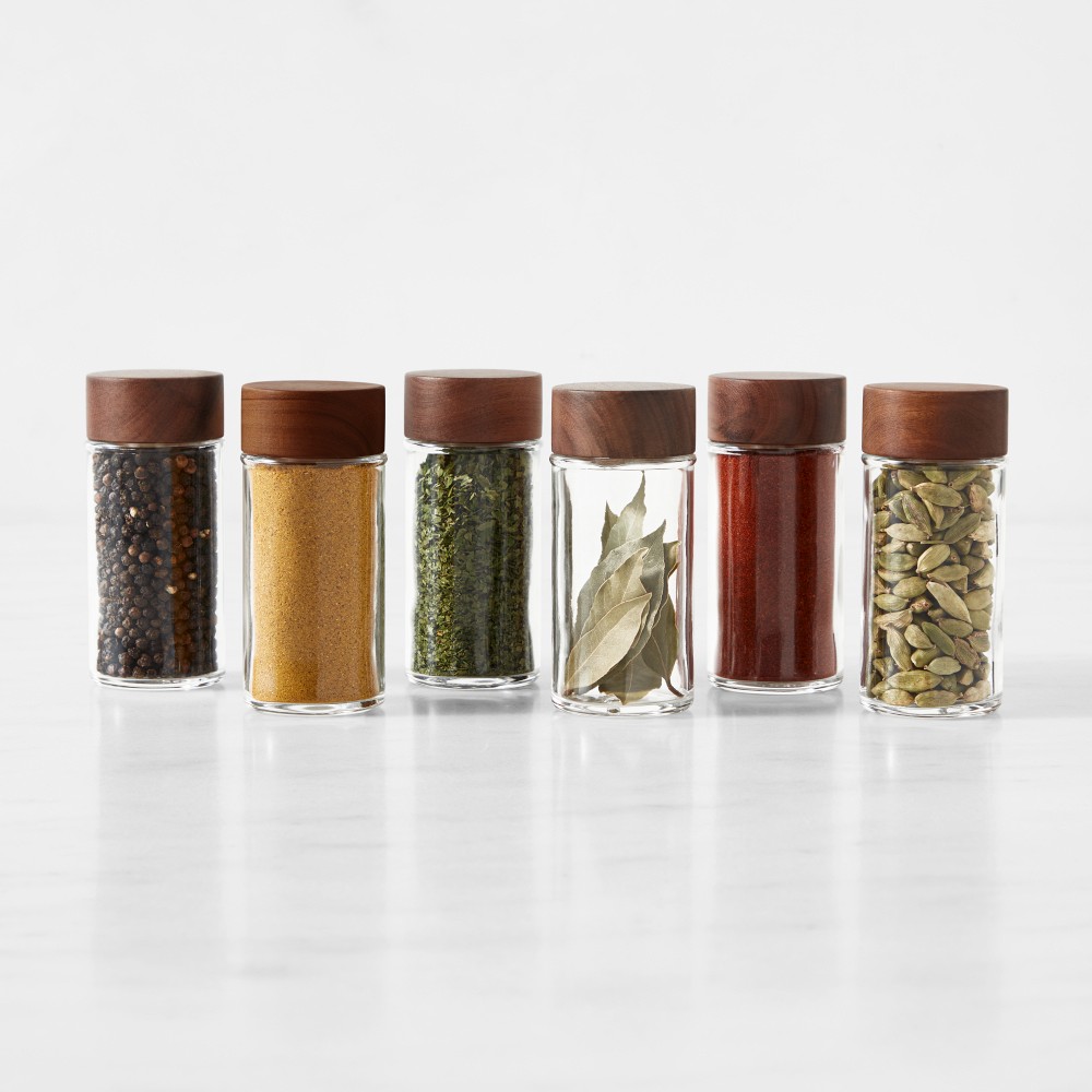 Hold Everything Slim Spice Jars, Set of 6 - Walnut Finish, Set of 6